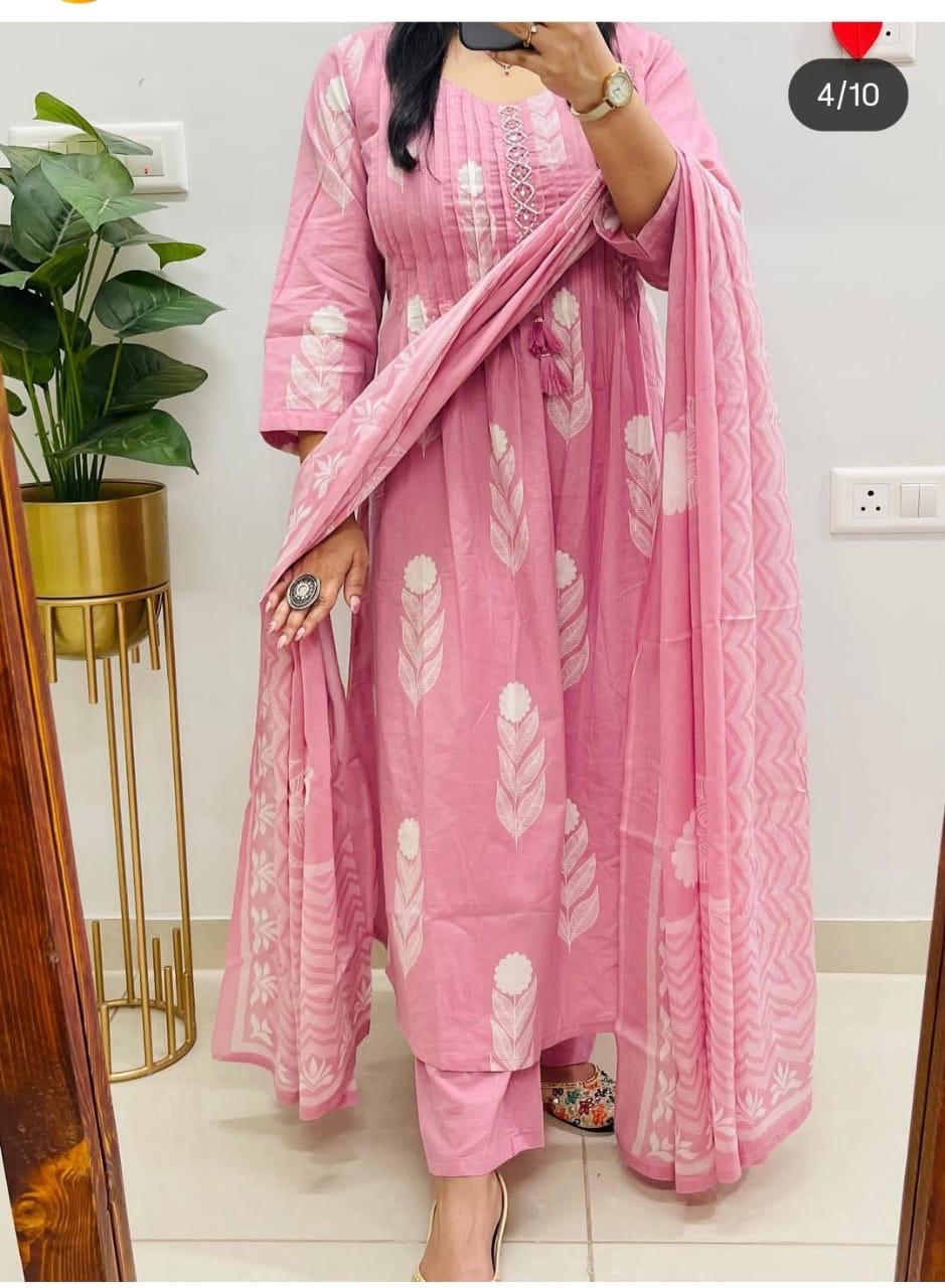 Latest Trendy Cotton Kurti Pand And Dupatta Set For Women's Ethenic Wear